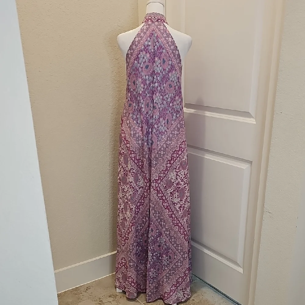 Fox in Gown Floral Halter Pink Purple Maxi Dress One-Size Fits Most - Picture 6 of 11
